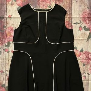 NWT Alfani 24 Fit Flare Chateau Bleu Black Dress White Piping Detail Sleeveless